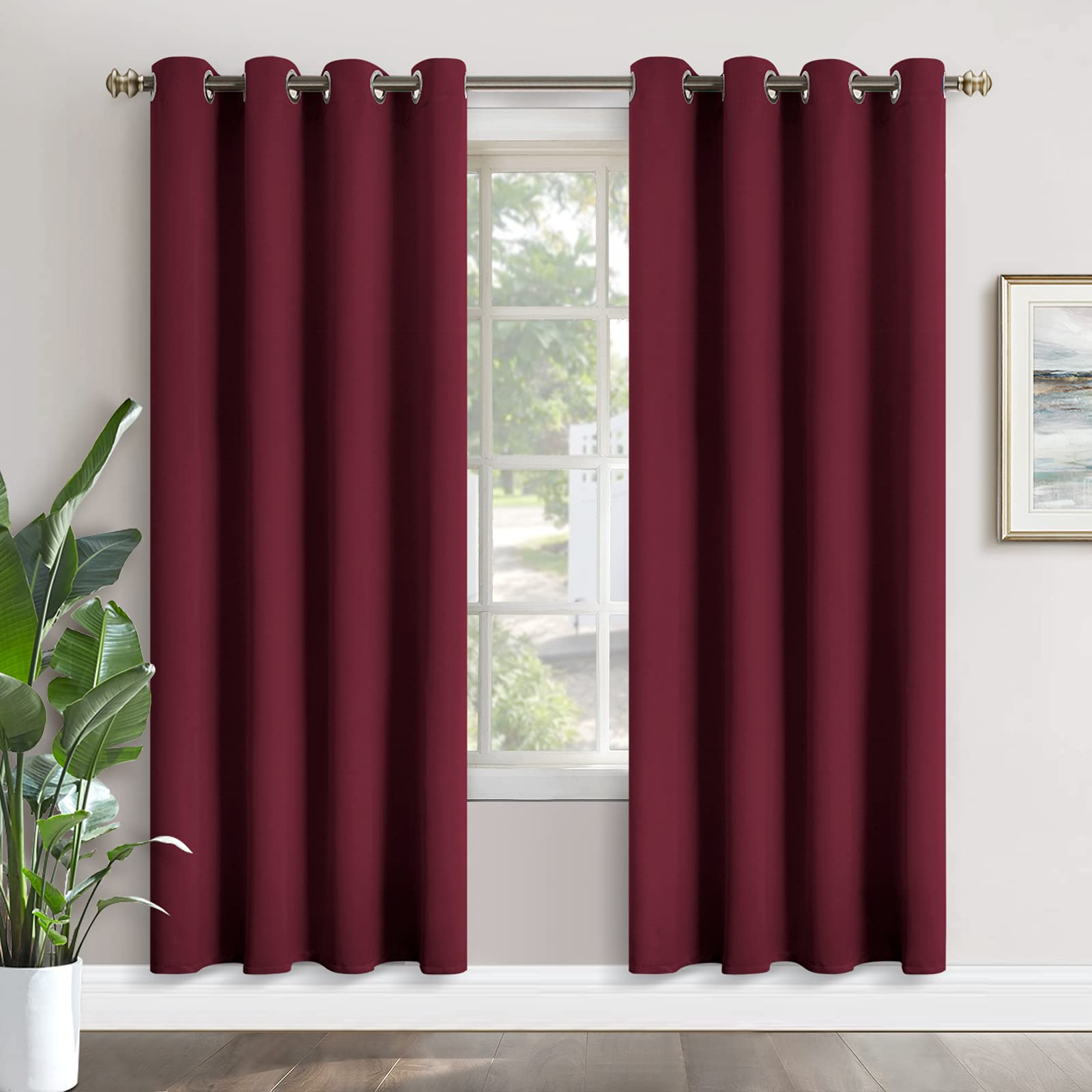 YoungsTex Burgundy Blackout Curtains 80 Inches Length for Living Room - Wine Red Thermal Insulated with Grommet Room Darkening Window Treatments for Dining Bedroom, 2 Panels, 52 x 80 Inch Image