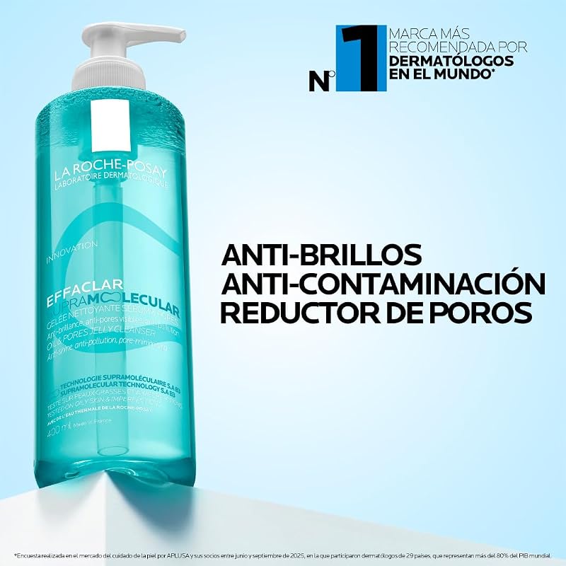 LRP Effaclar Gel de Limpeza Supramolecular de Sebo e Poros para peles oleosas e propensas a poros visíveis. Com tecnologia molecular avançada, que combina ácido salicílico e niacinamida.