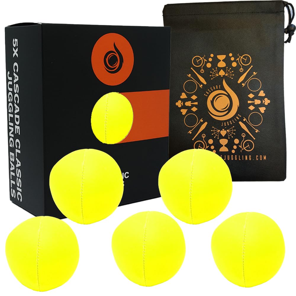 5 x Pro 115g Cascade Neon Classic Thud Juggling Balls & Bag - Set of 5 Juggling Balls (Yellow)