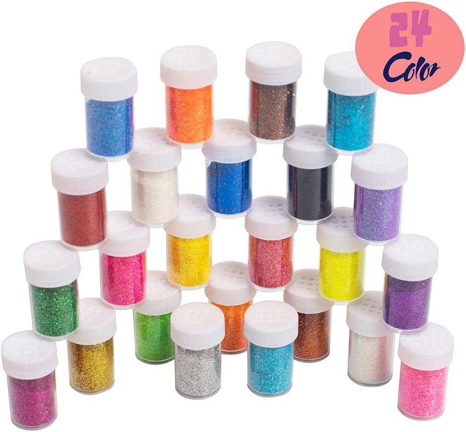 YiTai Fine Slime Glitter 16g, Multi Purpose Glitter Powder, Glitter Shake Jars for Arts, Crafts, Scrapbooking, Paints, Nail, Glitter Slime Making, Set of 24 Colors