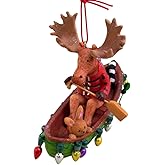 Cast Resin Woodland Creatures in Canoe Hanging Christmas Tree Ornament, 3 1/2 Inch