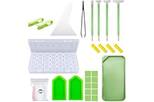 KTCLCATF Diamond Art Accessories Tools Kits Multiple Sizes Diamond Painting Trays Pens for Adults to Make Diamond Art Craft Tweezers Glue Label Zip-Lock Bag Diamond Correction Storage (Green-56PCS)