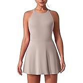 OMEWEE Women's Tennis Dress Sleeveless 2-in-1 with Built-in Bra & Shorts Pockets Active Yoga Golf Dress
