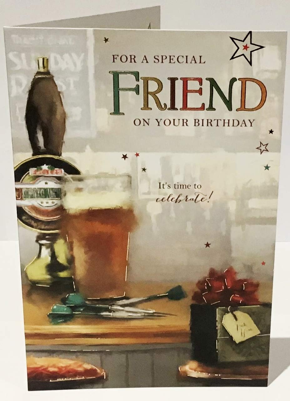 Thinking Of You For A Special Friend on your Birthday - Male Design - It's time to Celebrate, beige|brown|black, 7.75 x 5.25 inch