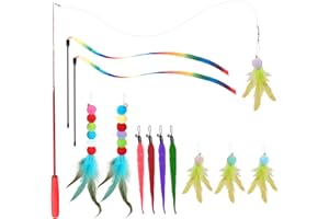 YULOYI Cat Toys for Indoor Cats, 13 Packs Interactive Cat Wand Toy Set with Feather Toys & Teasers, Fun Cat Toys for Exercise, Playtime and Boredom Relief