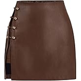 WDIRARA Women's Side Slit Metallic Trim High Waisted Faux Leather Short Skirts