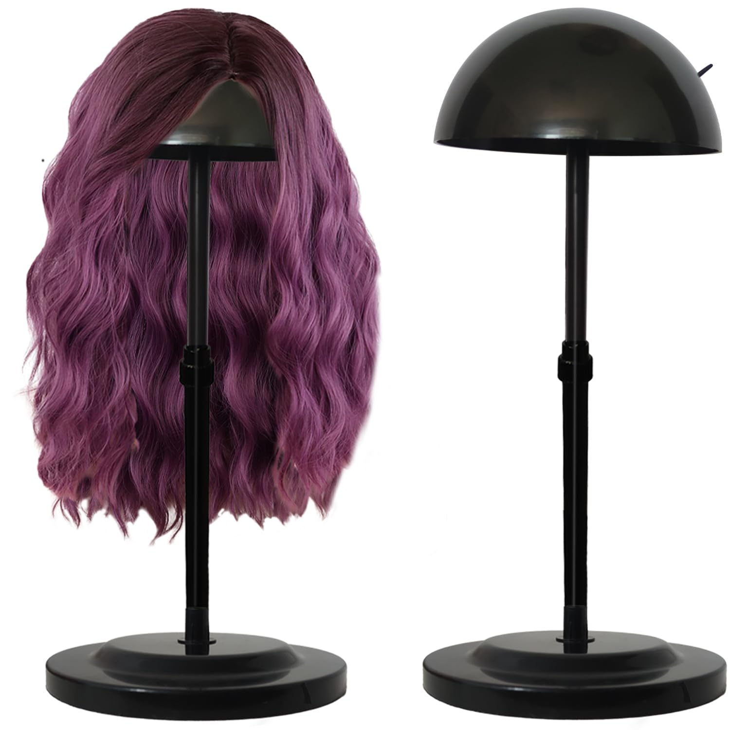 Photo 1 of Wig Stand 1PC Adjustable Height Black Plastic Wig Head Stand Portable Wig Holder Stands Non-Slip Wig Head Holders Sturdy for Multiple Wigs and Hats Styling Drying Display