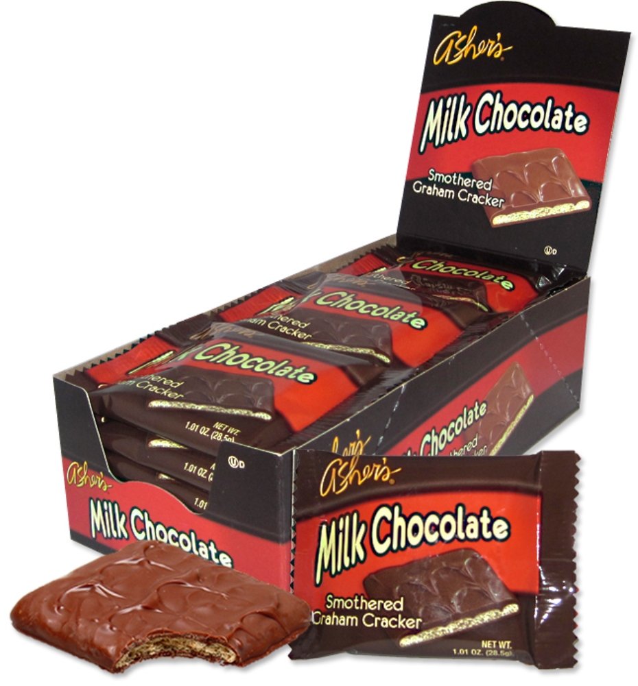 Asher's Individually Wrapped Dark Chocolate Smothered Graham Crackers, 18 Count Box