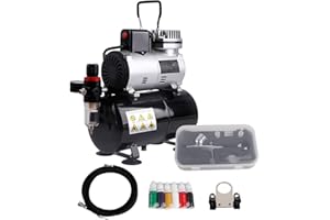 Timbertech ABPST08K Airbrush Compressor Complete Set with Upgraded Cooling Fan Mini Compressor Airbrush Gun and Airbrush Acce
