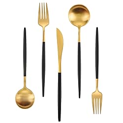Matte Gold Silverware Set With Black