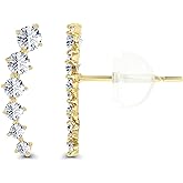 14K Yellow Gold Graduated Round Cut Ear Crawler AAA Cubic Zirconia Stud Earrings