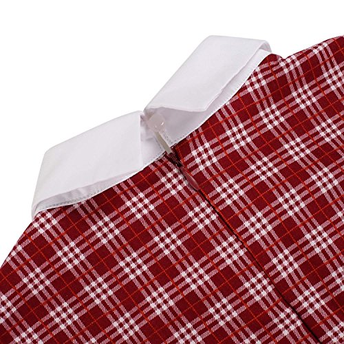 Women's Casual Doll Collar Plaid Long Sleeve Knee Length Swing Dress (XXXL, Red)
