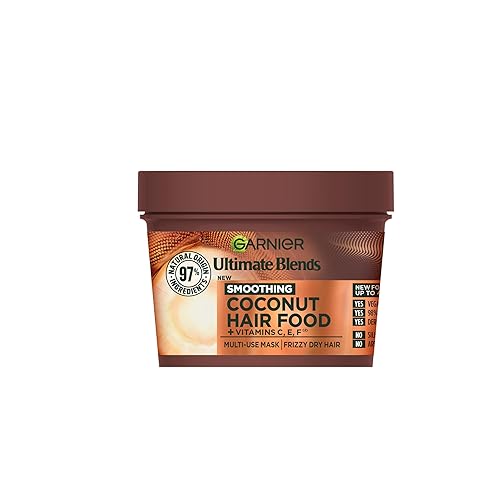 Garnier Ultimate Blends Coconut Hair Food Multi-Use Mask, Up to 48H Anti- Frizz, Boosted with Vitamins C, E, F, 400ml, 97% Natural Origin Ingredients, No Silicone for a natural feel, Vegan Formula