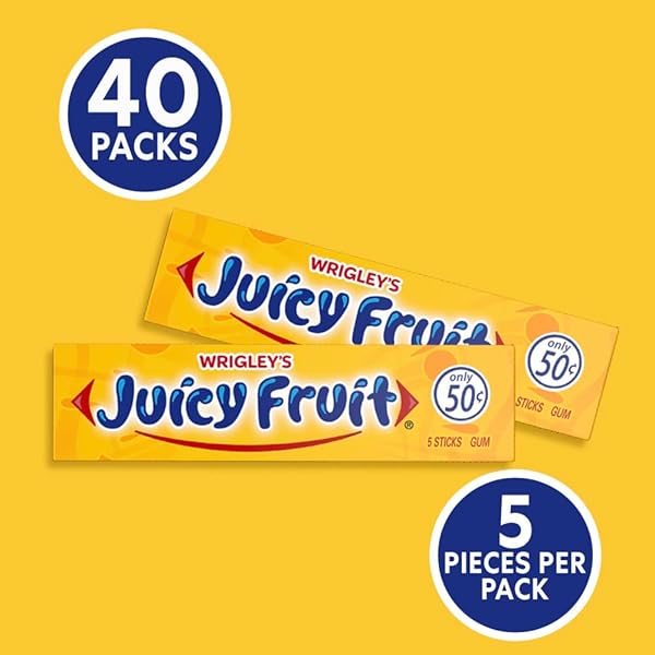 JUICY FRUIT GUM WRIGLEY’S CHEWING GUM BULK PACK, 5 STICK (PACK OF 40)