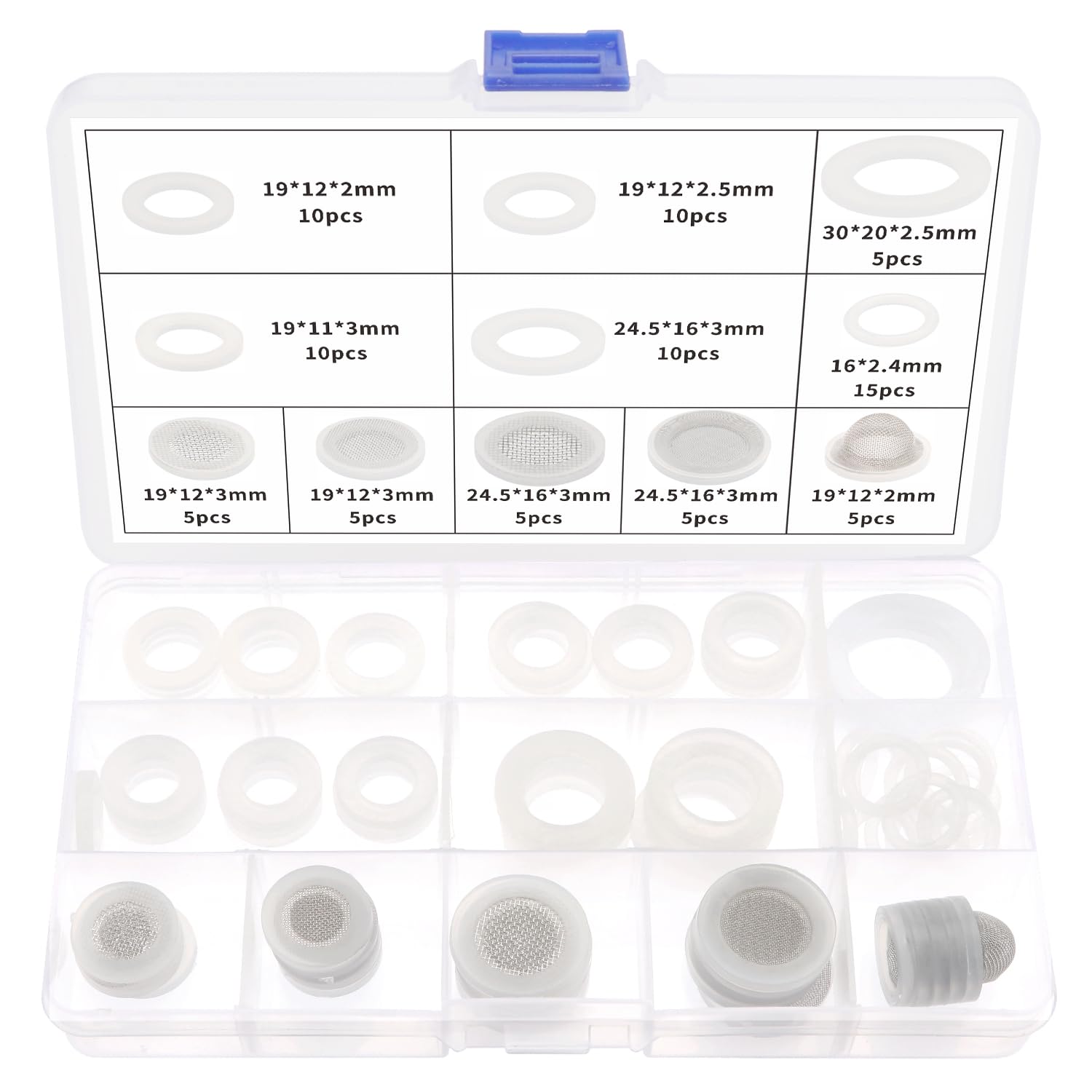 YIXISI 85 PCS Screen Washers Kit, Filter Mesh Washer, Seal O Ring with Mesh Hose Gasket, for 1/2 3/4 Inch Water Faucet Shower Connector — image 1