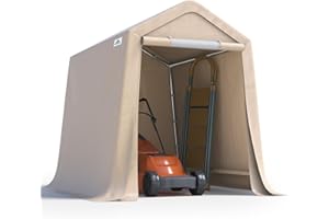 ADVANCE OUTDOOR 6X8 ft Outdoor Portable Storage Shelter Shed with 2 Rolled up Zipper Doors & Vents Carports for Motorcycle Waterproof and UV Resistant Portable Garage Kit Tent, Beige