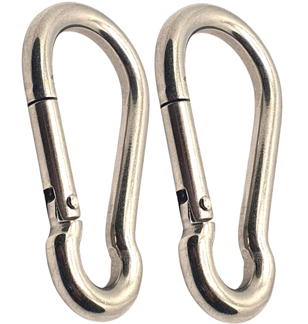 Spring Snap Hook 316 Marine Grade Stainless Steel Carabiner Clip – Heavy Duty Locking Snap for Camping, Fishing, Hiking, Traveling, Home & Outdoor Use – Rust Resistant (M8 x 80mm - 2PCS)