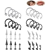 Kysppreu Spike Lip Rings Snake Bite Piercing Jewelry Vertical Labret Jewelry Monroe Lip Barbell Horseshoe Ring Snug Daith Rook Conch Tragus Helix Cartilage Earring for Women Men 32PCS 16G