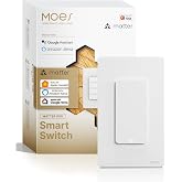 MOES Matter-WiFi Smart 1 Gang Switch, Neutral Required | Single Pole Light Switch, Compatible with Alexa Google Assistant, Remote Control