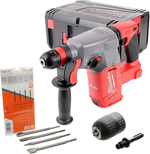 Milwaukee M18CHX 18V Fuel SDS+ Drill with 4Pcs SDS Chisel Set, Keyless