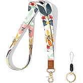 Hsxnam Neck Lanyard Key Chain, Long Lanyard Strap Keychain Holder for Women Men Car Keys ID Badges Card Wallet Phone Camera, Beauty Flowers