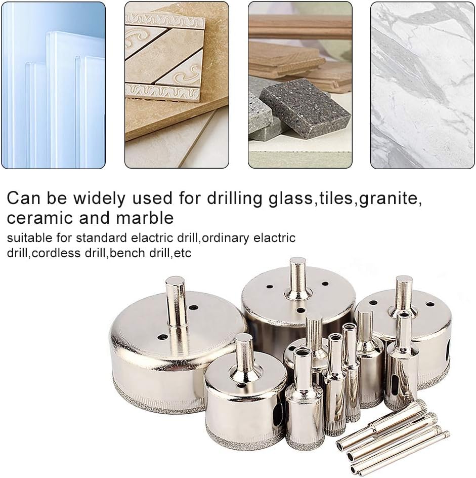 Diamond Drill Bit Set for Ceramic Diamond Coated Hole Saw Drill Bits 14pcs 3-70mm 800-1000RPM Saw Drill Bit Cutter for Glass Marble Tile for Grill Glass Tiles Marble for Glass Marble Tile - Image 4