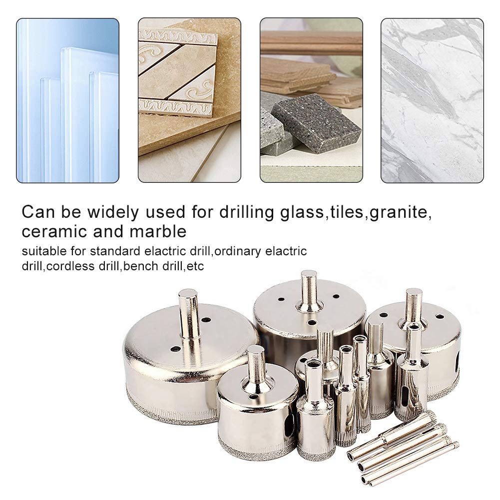 14-Piece Diamond Drill Bit Set, 3mm to 70mm Diamond Coated Hollow Drill Bits for Glass Ceramic, Tile, Marble and Porcelain Cutting - Image 5
