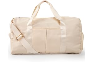 HOIIYOZA Small Gym Bag for Women and Men, Sports Duffel Bags for Dance and Swimming, Weekender Overnight Bag with Shoes and Wet Clothes Compartment (Beige)