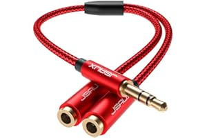 JSAUX Headphone Splitter 3.5mm, Audio Splitter 2 Female to 1 Male, Dual Headphone Adapter Compatible with PS4, PS5, Xbox, Nintendo Switch, PC Gaming Headsets, Phone, Tablet, Laptop and More-Red