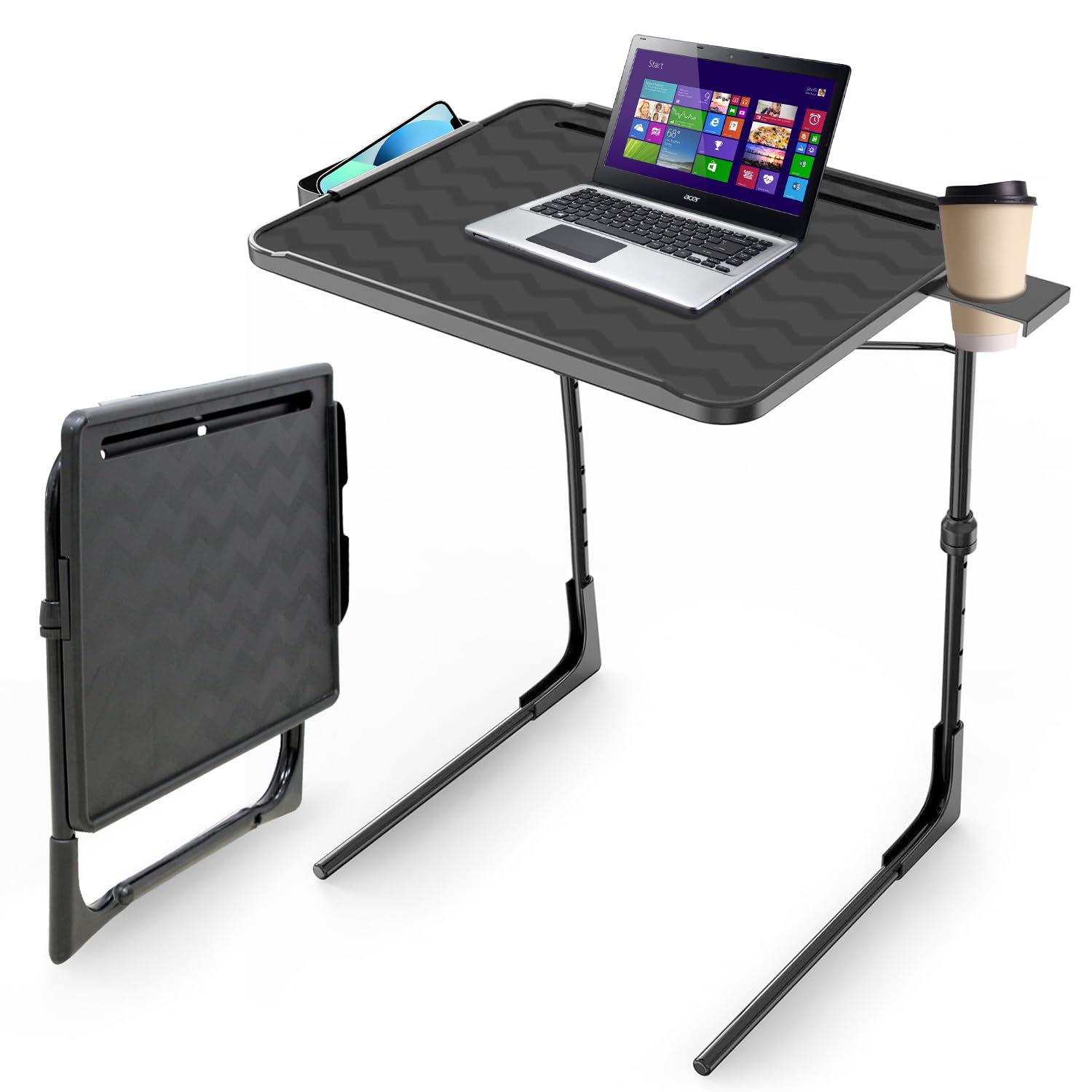 Photo 1 of TV Tray Table, Folding TV Dinner Tray Table with Cup Holder, 6 Height & 3 Tilt Angle Adjustable Laptop Table for Couch, Bed