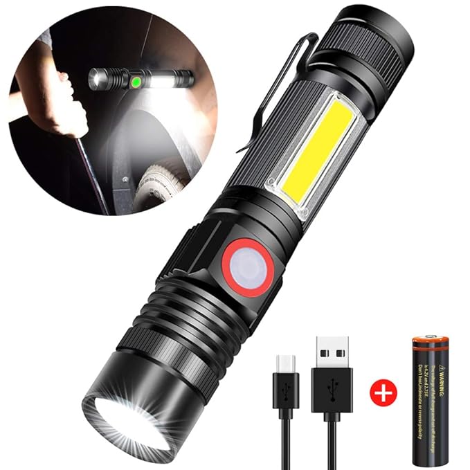 Rechargeable Flashlight, Spriak Flashlights with Clip (Included Battery), Side Work