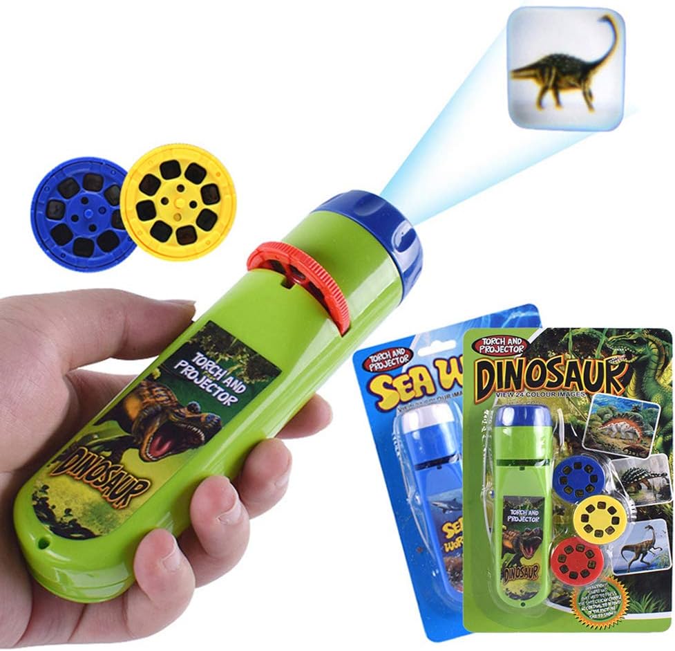 HahaGo Torch Projector Projection Lighting Story Torches Light Toy Slide Lamp Educational Learning Bedtime Night Light for Children (48 Images,2set, Dinosaur +Sea World)
