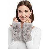 Geyoga Women Fingerless Fur Gloves Warm Rabbit Fur Mittens Winter Knit Fingerless Hand Warmer Warm Knitted Gloves