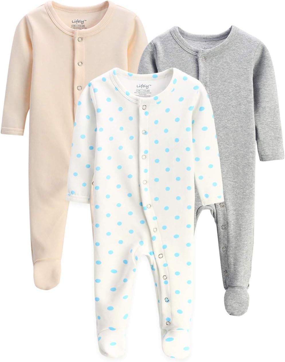 lifely 3 Baby Pajamas Footed Newborn Boy Girl Infant Sleeper Footie Romper Overall Mitt