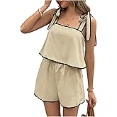 SweatyRocks Women's Summer Outfits 2 Piece Tie Shoulder Top and Shorts Matching Sets