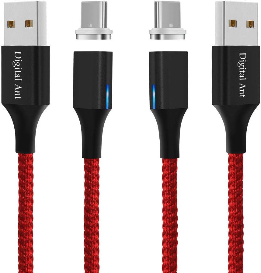 Digital Ant Gen-X Magnetic Type-C Cable Nylon Braided Magnetic Fast Charging & Data Sync Cable Compatible with Devices with USB-C/Type-C Port (5-Feet Red, 2-Pack)
