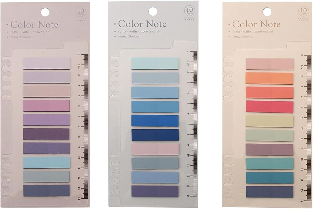 Udewo 600 Pcs Sticky Tabs Transparent Morandi Color with Ruler 4.5x1.2cm