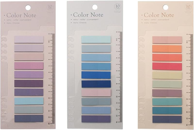 Udewo 600 Pcs Sticky Tabs Transparent Morandi Color with Ruler 4.5x1.2cm