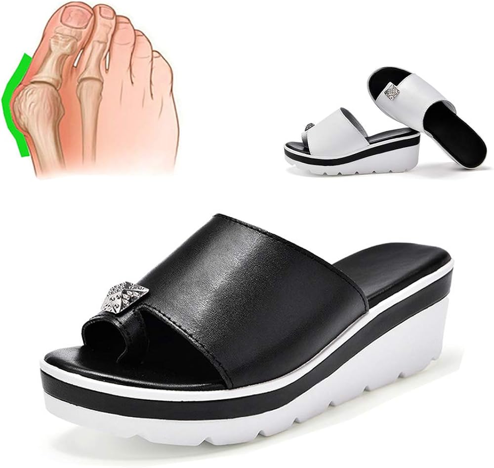 Wygwlg Women Comfy Platform Sandals Shoes Summer Beach Leather Hallux