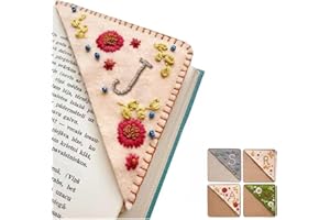 TOPALIVING Personalized Hand Embroidered Corner Bookmark 26 Letters Felt Triangle Corner Page Bookmark Handmade Stitched Book Marker Cute Flower Bookmarks for Book Reading Lovers Meaningful Gift (J, Fall)