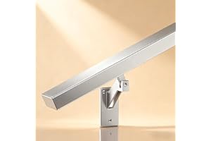 QDMXJF 6FT Anodized Shiny Silver handrail Kit for Indoor Outdoor Stairs，Modern Aluminum Handrail Set,2" X1" Grab bar,Adjustable 304 Stainless Steel Brackets Included，Rust Free (Anodized Shiny Silver, 6FT)