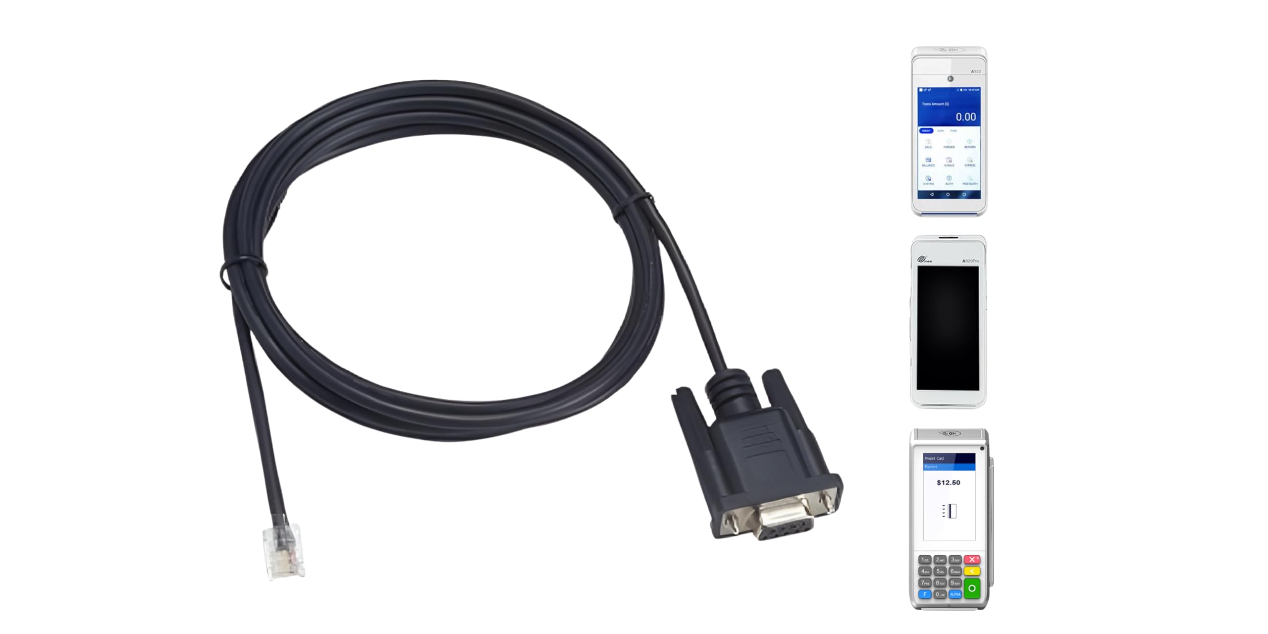 Ventalia RJ45 DB9, RS232 cash connection cable between a PAX payment terminal and a cash register for the range A 920, A 920 PRO, A 80