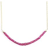 OdrillionGems 14K Gold Plated 925 Sterling Silver AA Ruby Stone Beads Bar Necklace, Natural Gemstones, July Birthstone, Healing Crystals, Handmade Jewelry, Chain 18 inch, Valentine Gift