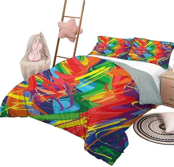 Rainbow Bedding Sets Queen, Washed Microfiber 3 Piece