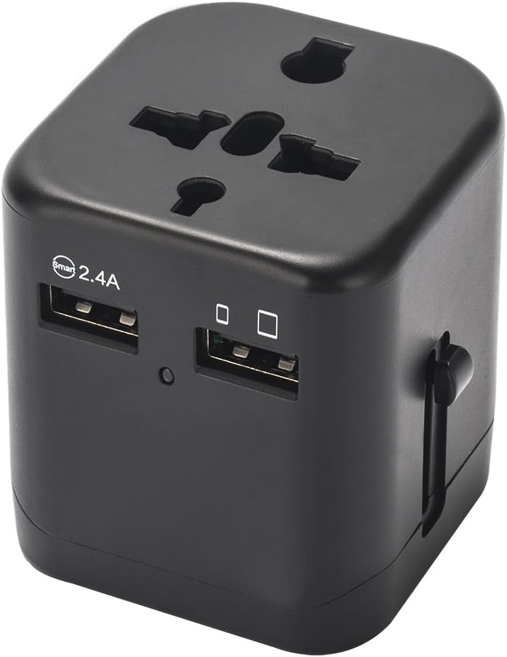 Anwaii Universal Travel Adapter International Travel Plug Adapter - Worldwide Charging Adapter - 2 Smart Power USB Charging Ports for Cell Phone Laptop in EU, UK, US and more than 150 Countries
