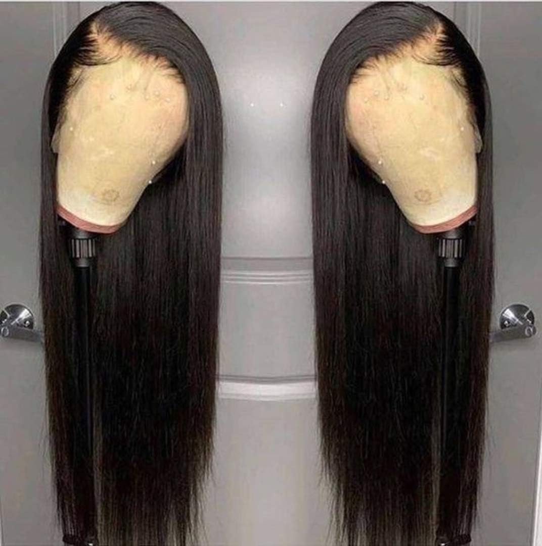 Andria Hair Lace Front Synthetic Wigs Long Straight Heat Resistant Hair Pre Plucked Wig with Baby Hair Bleached Knots for Women (Black Hair 22")