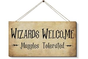 Creoate Wizards Welcome Muggles Tolerated Sign for Kids Room Wall Decor, Funny Welcome Sign Rustic Wood Plaque House Decor for Front Door Porch Boys Room, Playroom Decoration