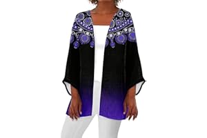SHUSUEN Cardigan Sweater for Women Retro Print 3/4 Sleeve Blouse Tops Coat Casual Duster Cardigans Lightweight Jackets