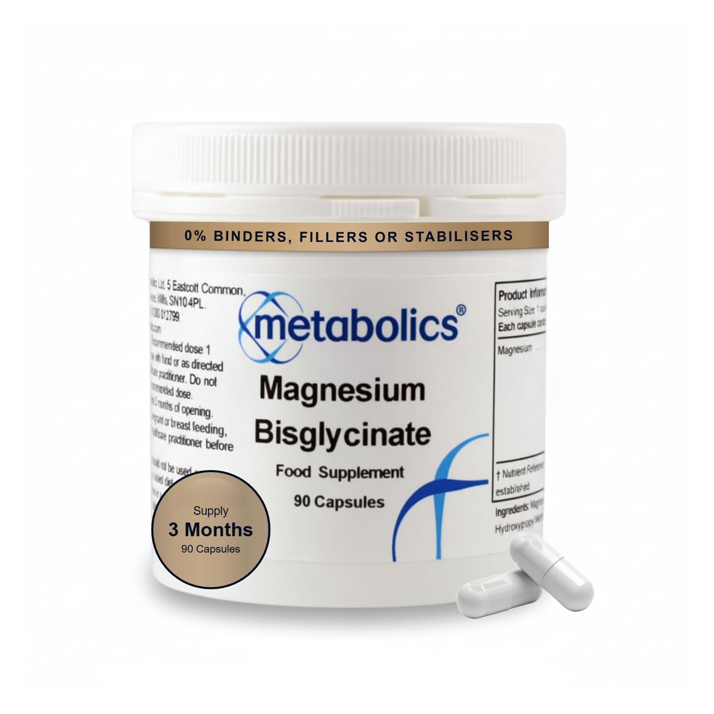 Metabolics Magnesium Bisglycinate Capsules — 133mg Chelated Glycinate, High Absorption, Gentle on Stomach, UK Made GMP Certified & Practitioner Approved — Vegan — Supports Sleep Energy Muscle — 90