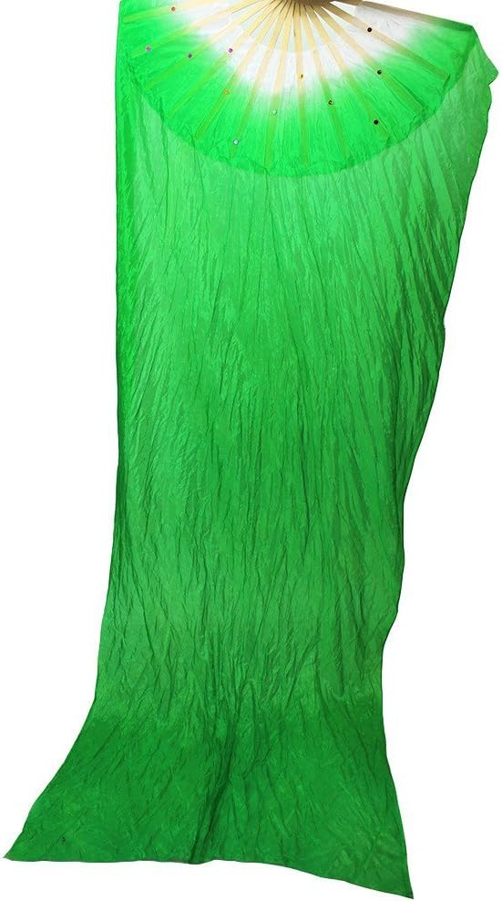 WEISIPU 1.8m Artificial Silk Belly Dance Handmade Bamboo Fans Veils Right Hand (Green) : Sports & Outdoors